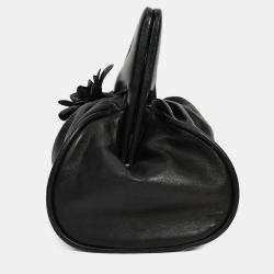 Pre Owned Chanel Vintage Black Leather Camellia Frame Clutch Bag