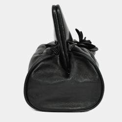 Pre Owned Chanel Vintage Black Leather Camellia Frame Clutch Bag