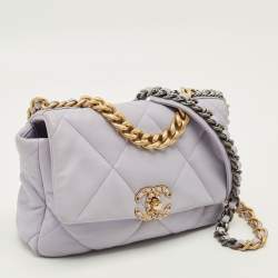 Pre Owned Chanel 19 Small Lilac Quilted Leather Flap Bag