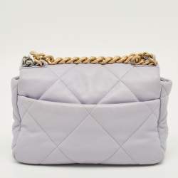 Pre Owned Chanel 19 Small Lilac Quilted Leather Flap Bag