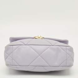 Pre Owned Chanel 19 Small Lilac Quilted Leather Flap Bag