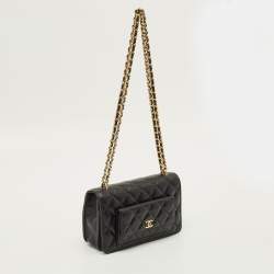 مملوكة مسبقًا Chanel Pocket Twins Black Caviar Quilted Leather Wallet On Chain