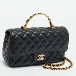 Pre Owned حقيبة شانيل سوداء جلد مبطن مستطيلة بمقبض علوي حجم متوسط