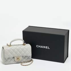 Pre Owned Chanel Mini Grey Quilted Leather Rectangular Top Handle Bag