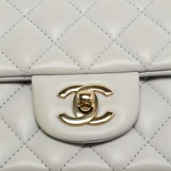 Pre Owned Chanel Mini Grey Quilted Leather Rectangular Top Handle Bag