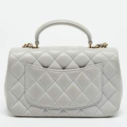 Pre Owned Chanel Mini Grey Quilted Leather Rectangular Top Handle Bag