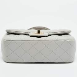 Pre Owned Chanel Mini Grey Quilted Leather Rectangular Top Handle Bag