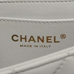 Pre Owned Chanel Mini Grey Quilted Leather Rectangular Top Handle Bag