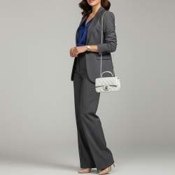 Pre Owned Chanel Mini Grey Quilted Leather Rectangular Top Handle Bag