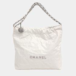 Pre Owned Chanel White Leather 22 Bag 35