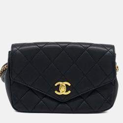 Pre Owned حقيبة حزام شانيل جلد سوداء