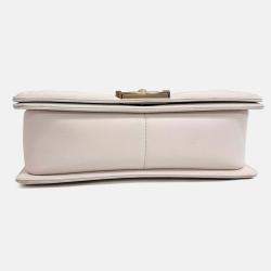 Pre Owned Chanel Cream Leather Boy Bag Medium