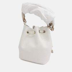 Pre Owned Chanel White Leather Caviar Business Affinity Mini Chain Bucket Crossbody Bag