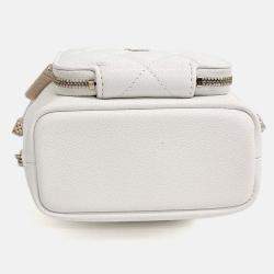 Pre Owned Chanel White Leather Caviar Business Affinity Mini Chain Bucket Crossbody Bag