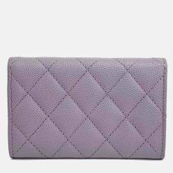 Pre Owned حامل بطاقات شانيل كافيار جلد بنفسجي