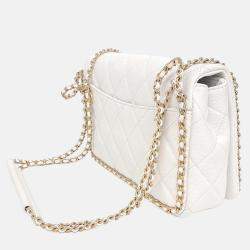 Pre Owned حقيبة كتف سلسلة كافيار من الجلد الأبيض شانيل