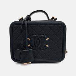 مملوكة مسب قًا Chanel Black Leather Caviar Cosmetic Tote And Shoulder Bag