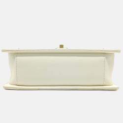 Pre Owned Chanel Cream Leather Chevron Chain Shoulder Bag