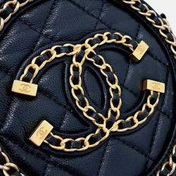 Pre Owned Chanel Black Leather Round Mini Crossbody Bag