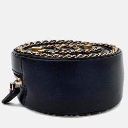 Pre Owned Chanel Black Leather Round Mini Crossbody Bag
