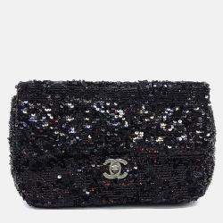 مملوكة مسبقًا Chanel Black Fabric Sequin Chain Shoulder Bag