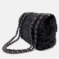 مملوكة مسبقًا Chanel Black Fabric Sequin Chain Shoulder Bag
