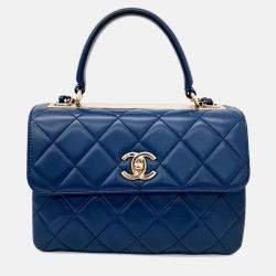 Pre Owned حقيبة شانيل تريندي سي سي جلد أزرق بحجم صغير