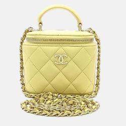 Pre Owned Chanel Yellow Leather Vanity Top Handle Mini Crossbody Bag