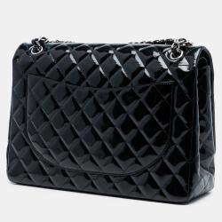 Pre Owned Chanel Blue Maxi Classic Patent Double Flap