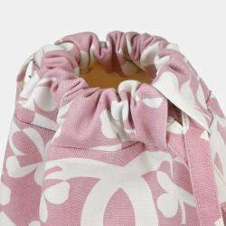 Pre Owned Chanel Pink/White Canvas Drawstring Shoulder Bag
