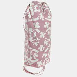 Pre Owned Chanel Pink/White Canvas Drawstring Shoulder Bag