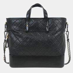 Pre Owned Chanel Black Lambskin Calfskin Gabrielle 2way Tote Handbag