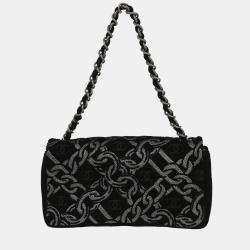 Pre Owned Chanel Black Canvas Chain Print Handbag