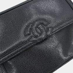 مملوكة مسبقًا حقيبة شنطة كاميرا شانيل جلد عجل أسود ميني