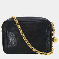 مملوكة مسبقًا حقيبة شنطة كاميرا شانيل جلد عجل أسود ميني