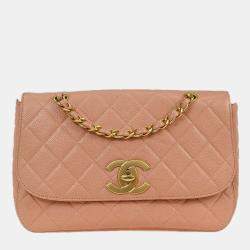 Pre Owned Chanel Pink Calfskin Shoulder Bag