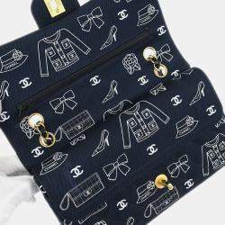 مملوكة مسبقًا حقيبة كتف شانيل أيقونية قماشية زرقاء وسط قلاب مزدوج كلاسيكية