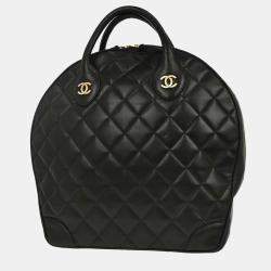 Pre Owned Chanel Black Lambskin Paris Handbag