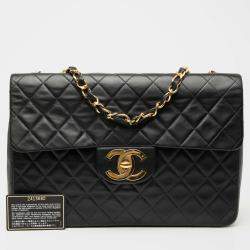 Pre Owned Chanel Black Maxi XL Classic Lambskin Single Flap