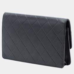 Pre Owned محفظة شانيل سلسلة كبيرة جلد حمل سوداء منقوشة مقلدة ضأن