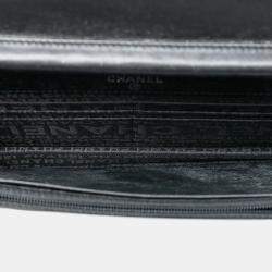 Pre Owned محفظة شانيل سلسلة كبيرة جلد حمل سوداء منقوشة مقلدة ضأن