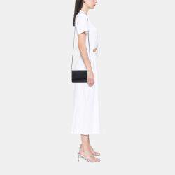 Pre Owned محفظة شانيل سلسلة كبيرة جلد حمل سوداء منقوشة مقلدة ضأن