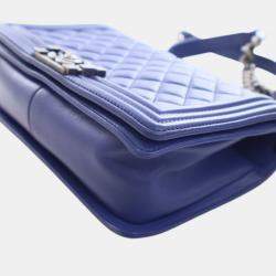 Pre Owned حقيبة شانيل بوي جلد الخراف مبطن أزرق وسط