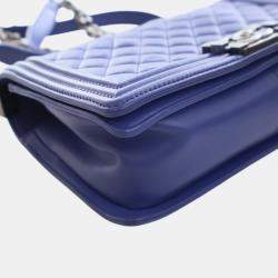 Pre Owned حقيبة شانيل بوي جلد الخراف مبطن أزرق وسط