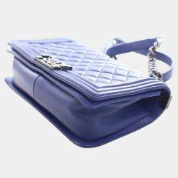 Pre Owned حقيبة شانيل بوي جلد الخراف مبطن أزرق وسط