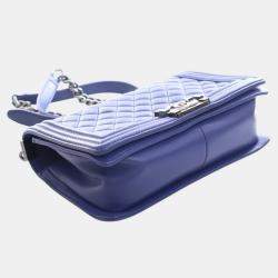 Pre Owned حقيبة شانيل بوي جلد الخراف مبطن أزرق وسط