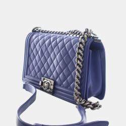 Pre Owned حقيبة شانيل بوي جلد الخراف مبطن أزرق وسط