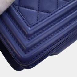 Pre Owned حقيبة شانيل بوي جلد الخراف مبطن أزرق وسط