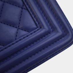 Pre Owned حقيبة شانيل بوي جلد الخراف مبطن أزرق وسط