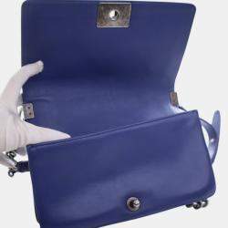 Pre Owned حقيبة شانيل بوي جلد الخراف مبطن أزرق وسط